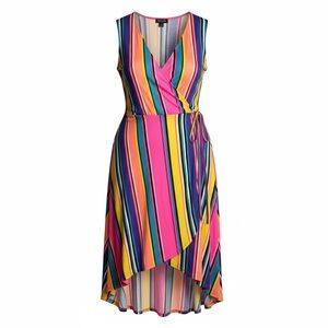 Rouge Collection Neon Striped High Low Dress - SKU 1118